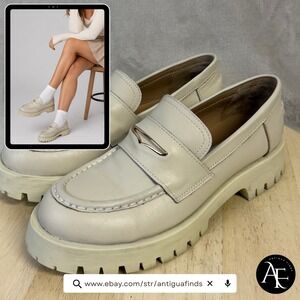 Steve Madden‎ Lawrence Bone Leather Lug Sole Penny Loafers Womens 10 LAWRO1S1